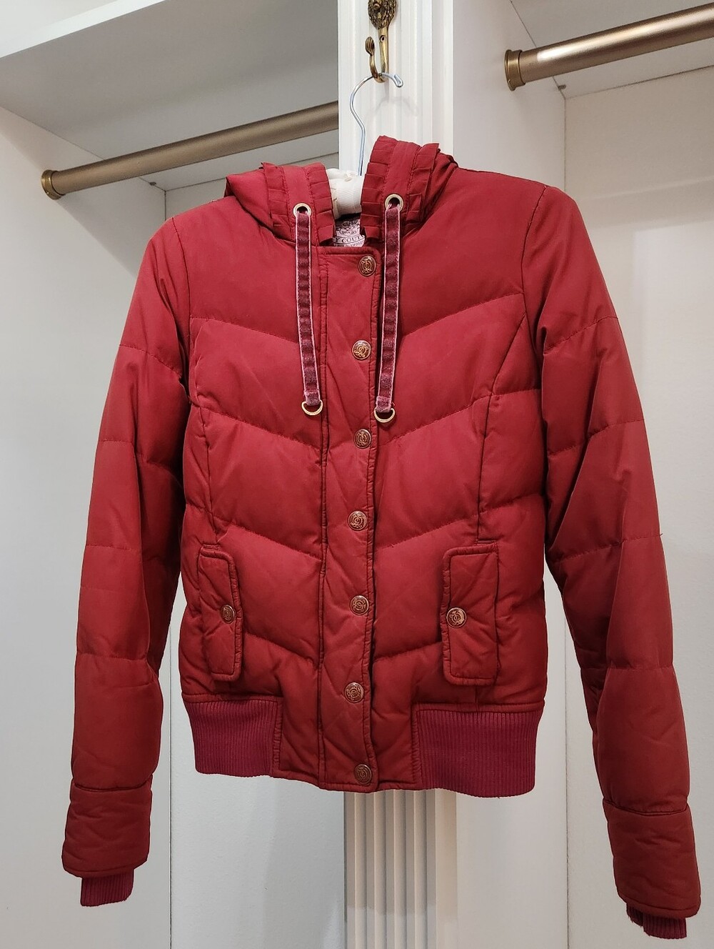 Juicy Couture Crimson Quilted Hooded Puffer Jacket